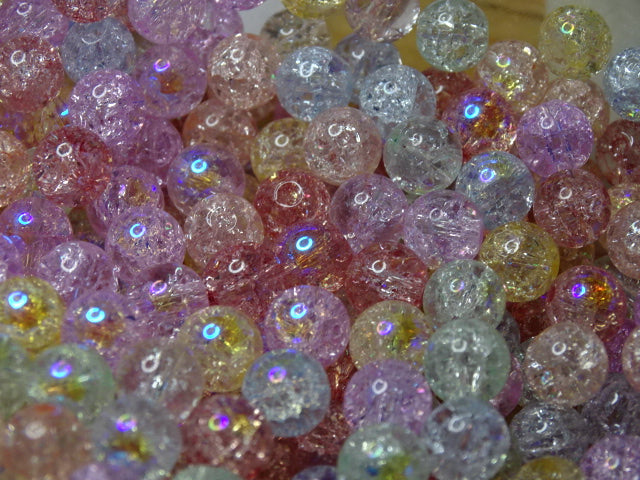 'Iced Pastel Ab Rainbow' Crackle Glass Mix 8mm