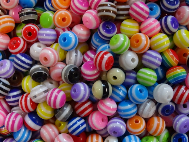 Random Mix Opaque Striped Resin Beads.  8mm