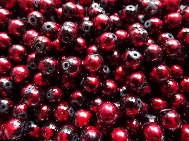 'Ruby on Black'  10mm Glass Beads