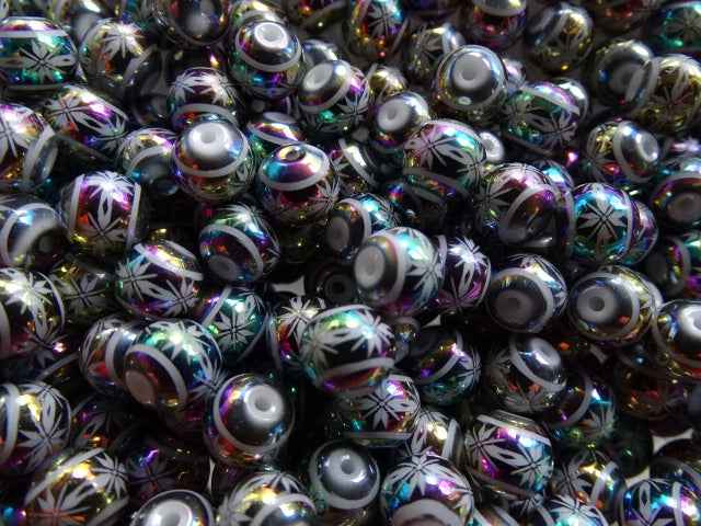 Rainbow flower print 10mm beads