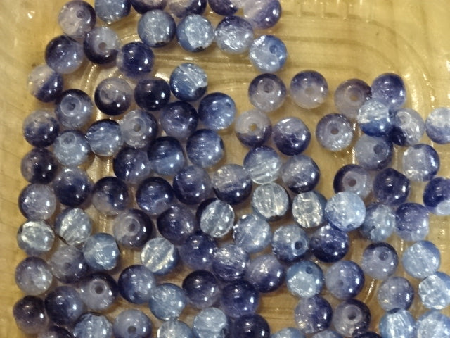 'Icy Skies' 6mm 2 tone crackle glass beads