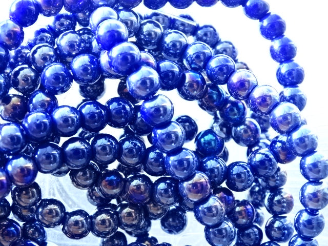 'Deep Blue Ab Shimmer'  6mm Glass Beads