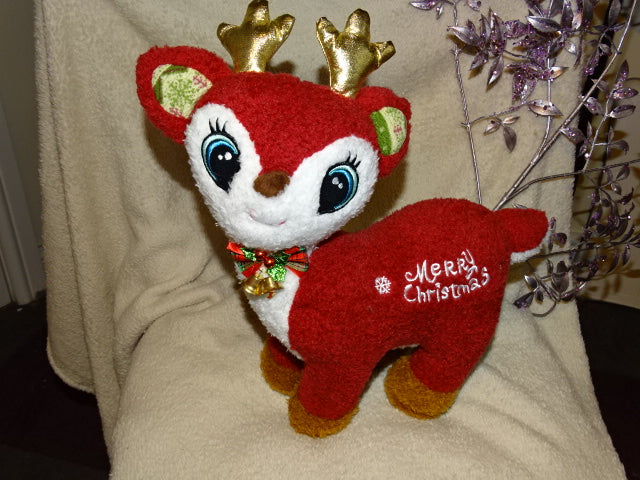 Adorable Red Christmas Reindeer Plush Soft Toy Approx 24cm L x approx 30cm H