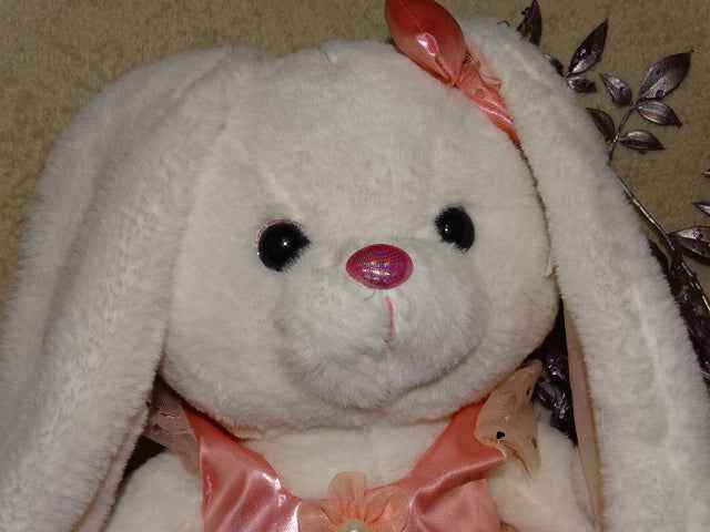 White Fluffy Plush Soft Toy Lop Eared Bunny in Dress    Approx 50cm Tall