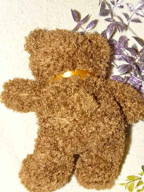 Cute Curly Plush Brown Bear with Bow.   Approx 24cm Tall