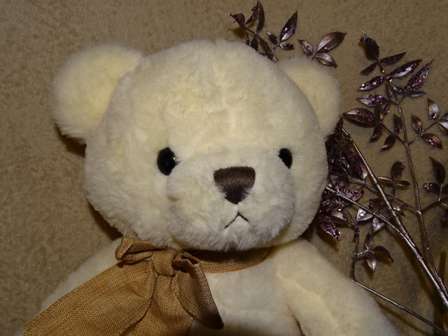 Super Soft Plush Soft Toy Bear with Jute Effect Bow   Approx 30cm Tall x 17cm Wide