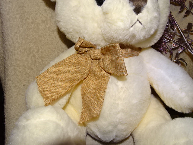 Super Soft Plush Soft Toy Bear with Jute Effect Bow   Approx 30cm Tall x 17cm Wide