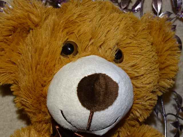 Mid Brown Cute Long Pile Plush Teddy Bear with Brown Bow    30cm(approx)