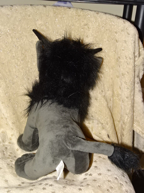 'Large Silver Grey and Black Dark Theme  3 Eyed Bull '  Velvet Feel Plush Toy