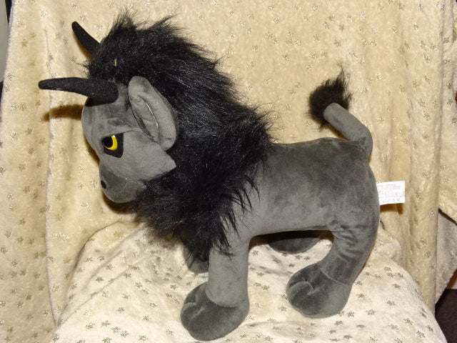 'Large Silver Grey and Black Dark Theme  3 Eyed Bull '  Velvet Feel Plush Toy