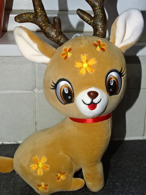 Velvet Feel Soft Plush Reindeer Toy  30cm x 10cm Approx