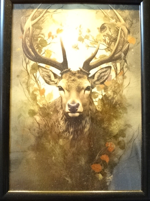 Framed 'Autumnal Reindeer'  Canvas Print  Picture  24 W x 34 H cm