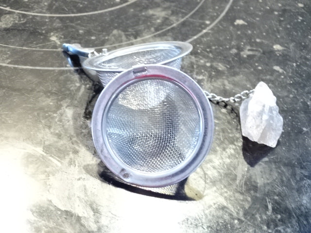 Loose Tea Stainless Steel Strainers With Rough Cut Crystal Decoration