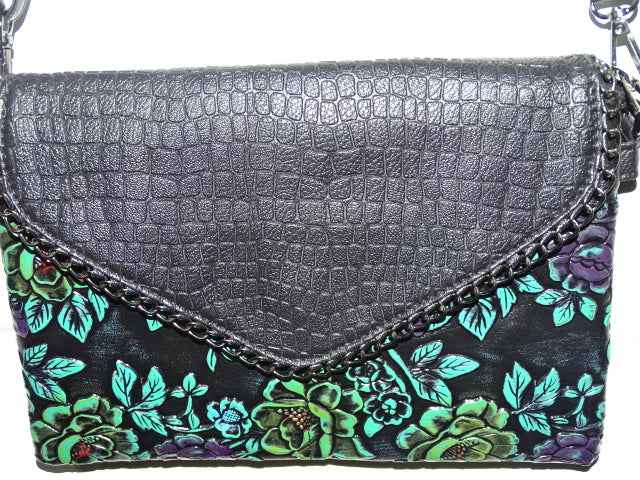 Faux Leather Embossed Pattern Envelope Style Shoulder Bag / Purse