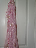Pretty Pink, White And Gold Bridal / Summer / Fine Stretchy Mesh Polyester Scarf / Shawl