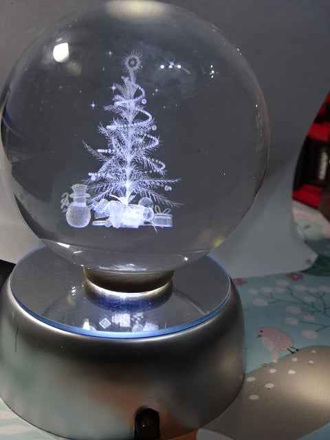 Laser Engraved Crystal Glass Orb With Cool White Battery Powered Base Night Light / Festive Decoration