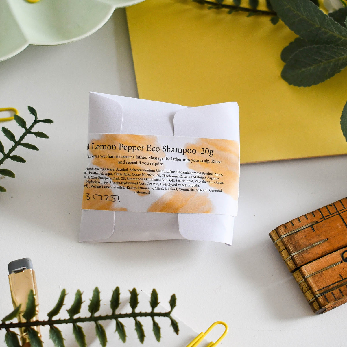 Lemon Pepper Eco Shampoo Bar | Natural Hair Cleanser for All Hair Types | Plastic-Free, Vegan Hair Care | Full Size 70g & Travel Mini