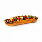 Olive Wood Boat Shaped Serving Bowl | Rustic Wooden Salad & Fruit Platter