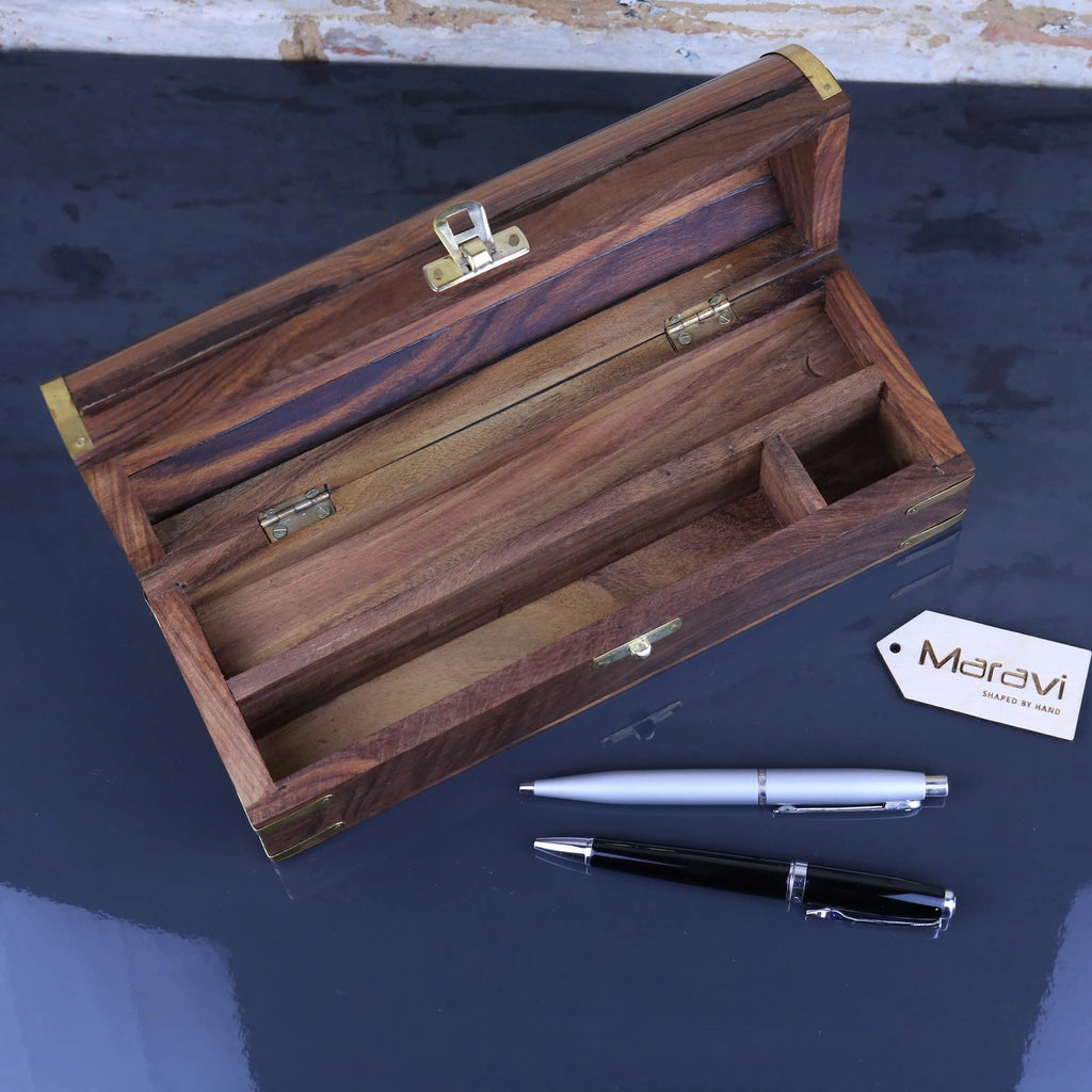 Dala Chest Shape Wooden Pen Box with Secret Compartment