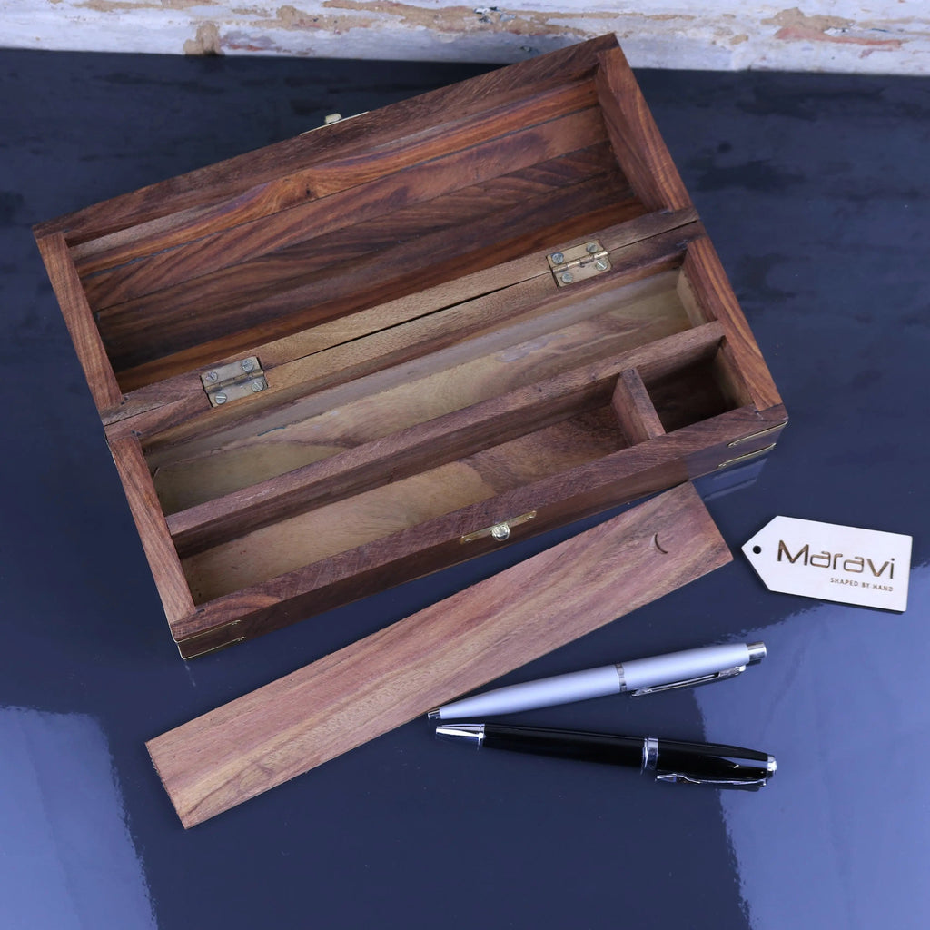 Dala Chest Shape Wooden Pen Box with Secret Compartment
