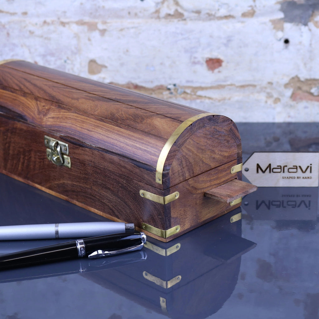 Dala Chest Shape Wooden Pen Box with Secret Compartment