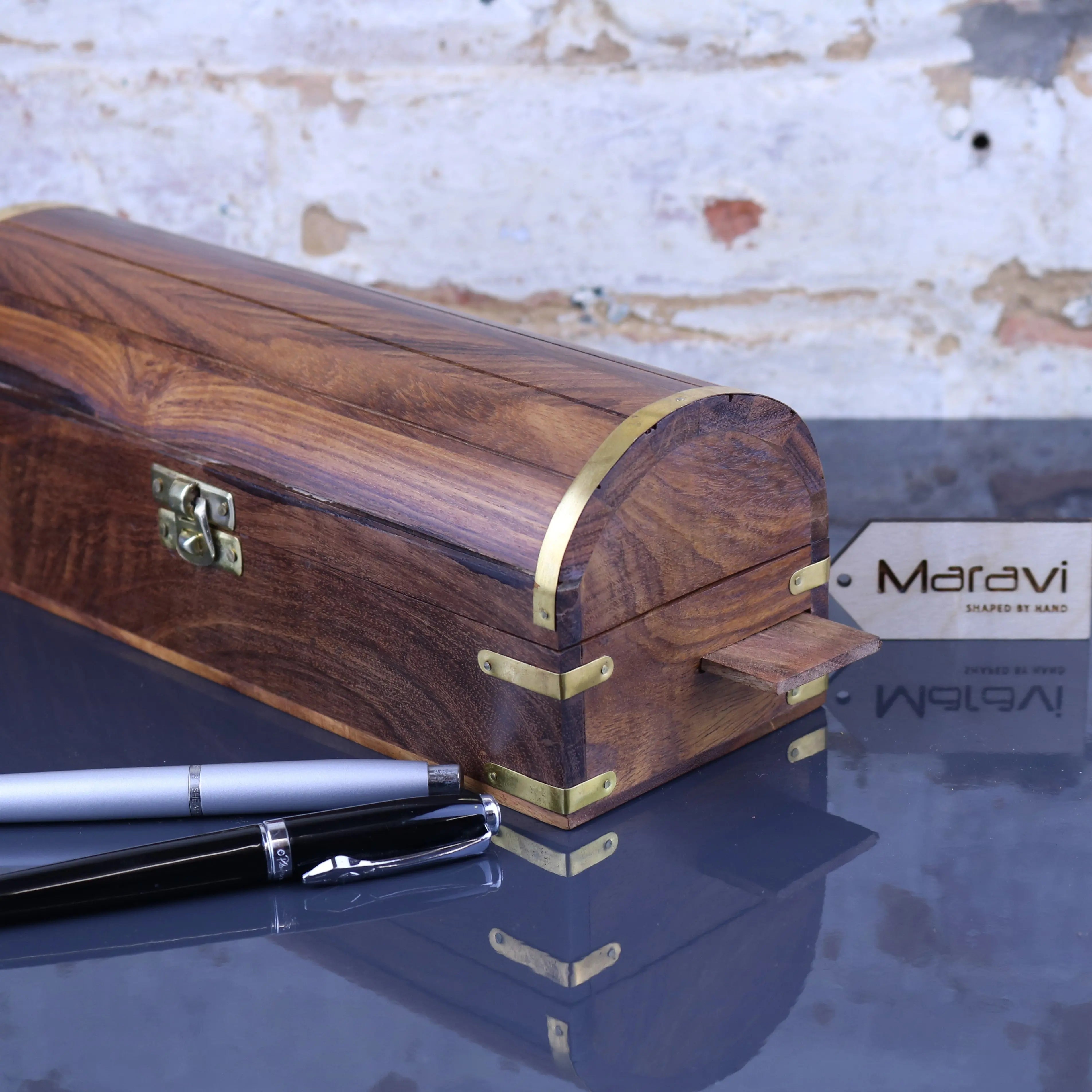 Dala Chest Shape Wooden Pen Box with Secret Compartment