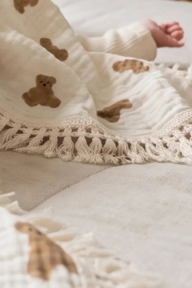 The Bear Muslin Frill Blanket Swaddle
