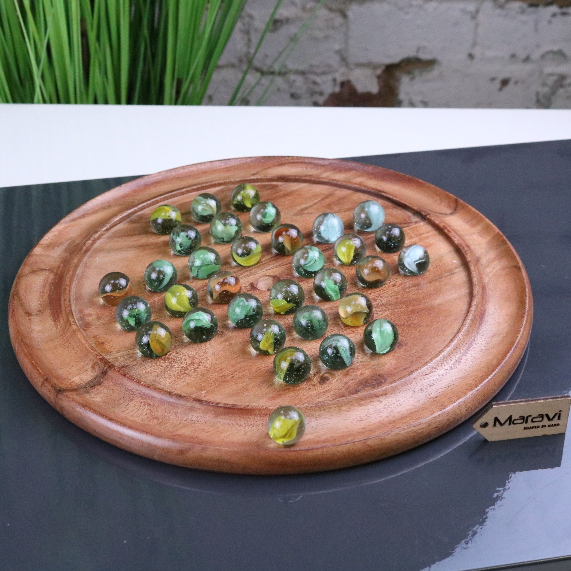 Dinod Large Wooden Solitaire Board Game Set Teak Colour