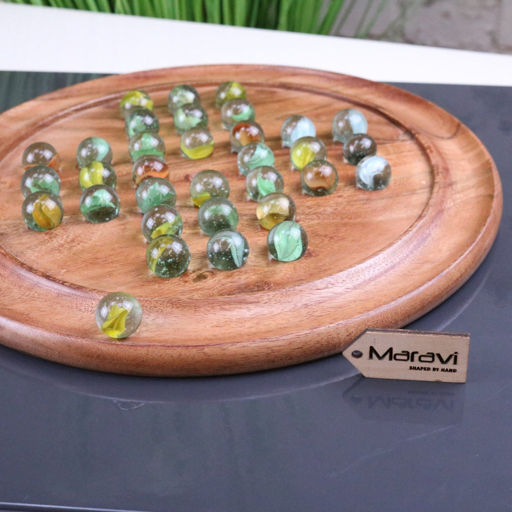 Dinod Large Wooden Solitaire Board Game Set Teak Colour