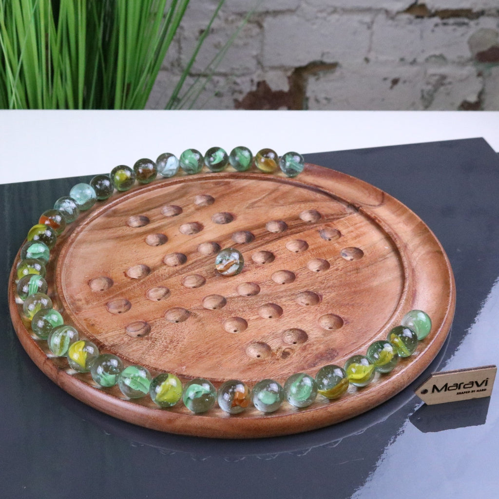 Dinod Large Wooden Solitaire Board Game Set Teak Colour