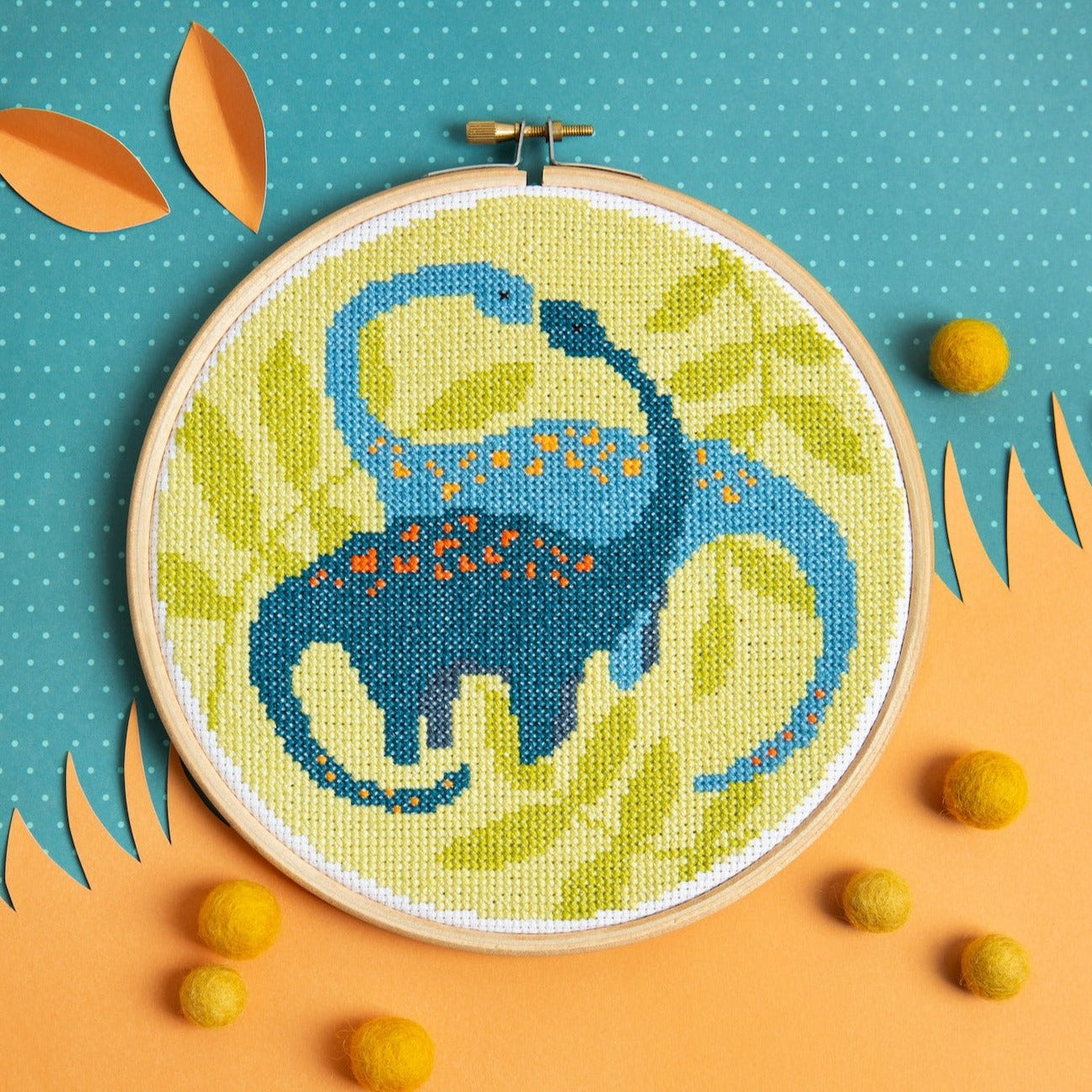 Diplodocus Dinosaur Cross Stitch Kit for Beginners
