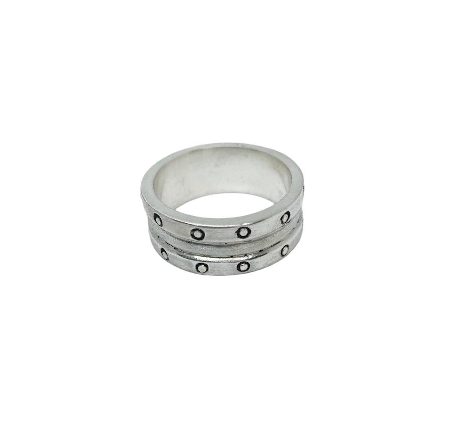 One Of A Kind Dots Ring – Handmade Chunky Silver Band for Men