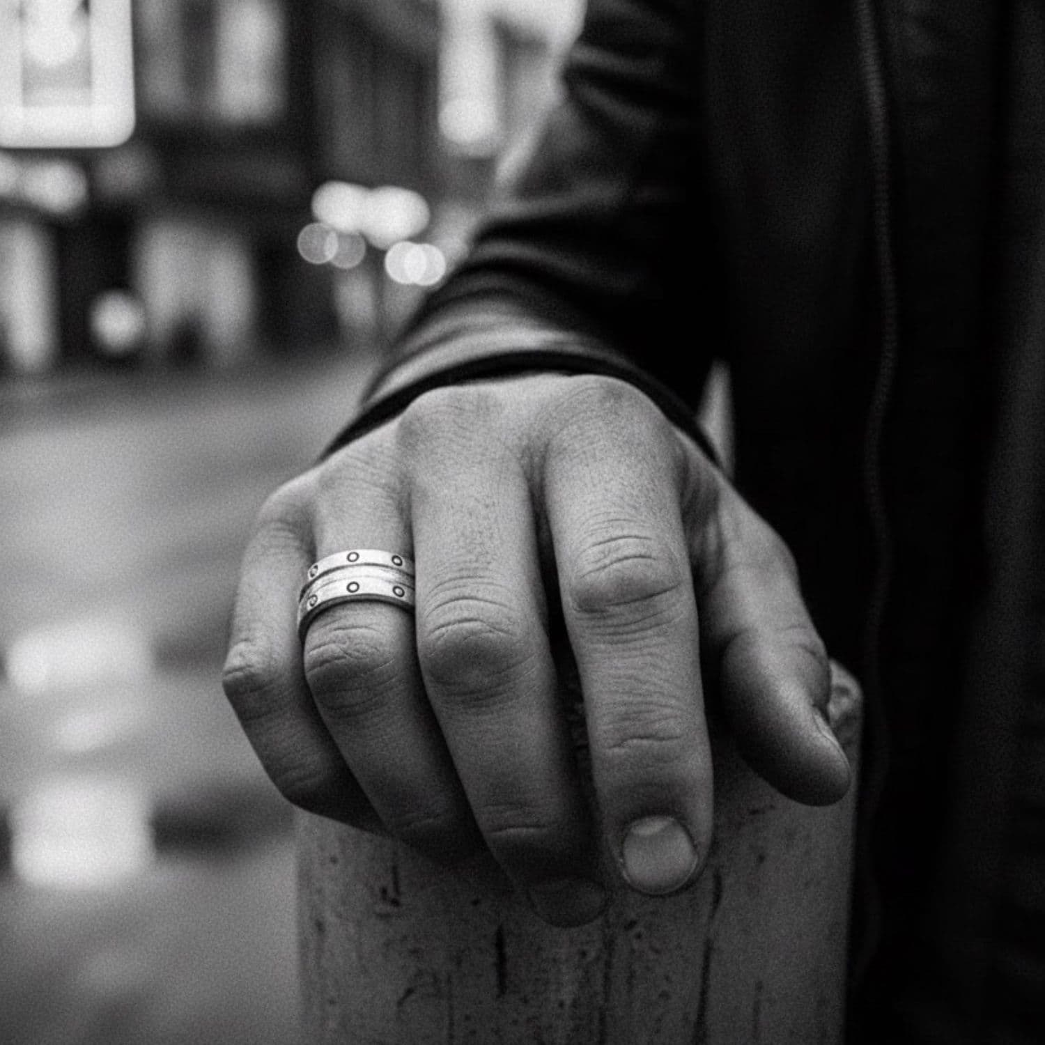 One Of A Kind Dots Ring – Handmade Chunky Silver Band for Men