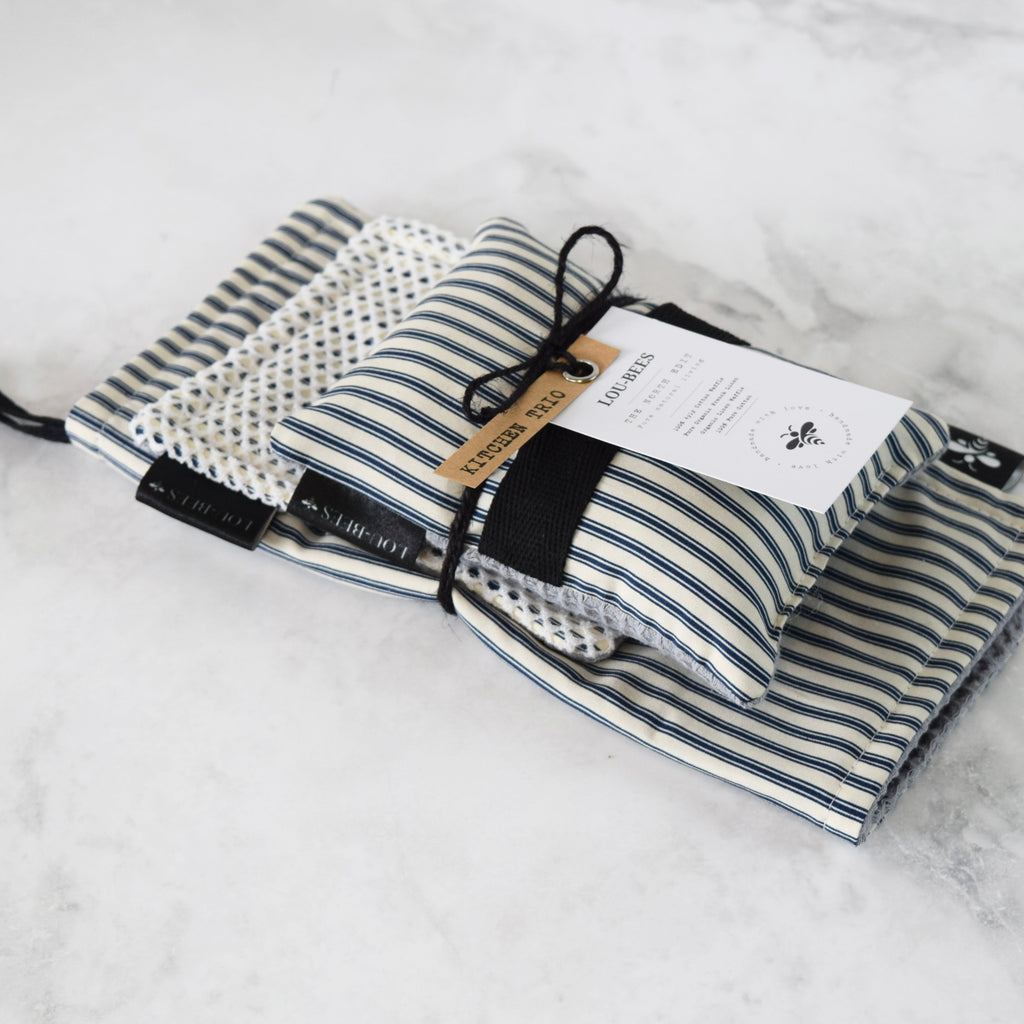 French Inspired Navy Stripe Kitchen Trio