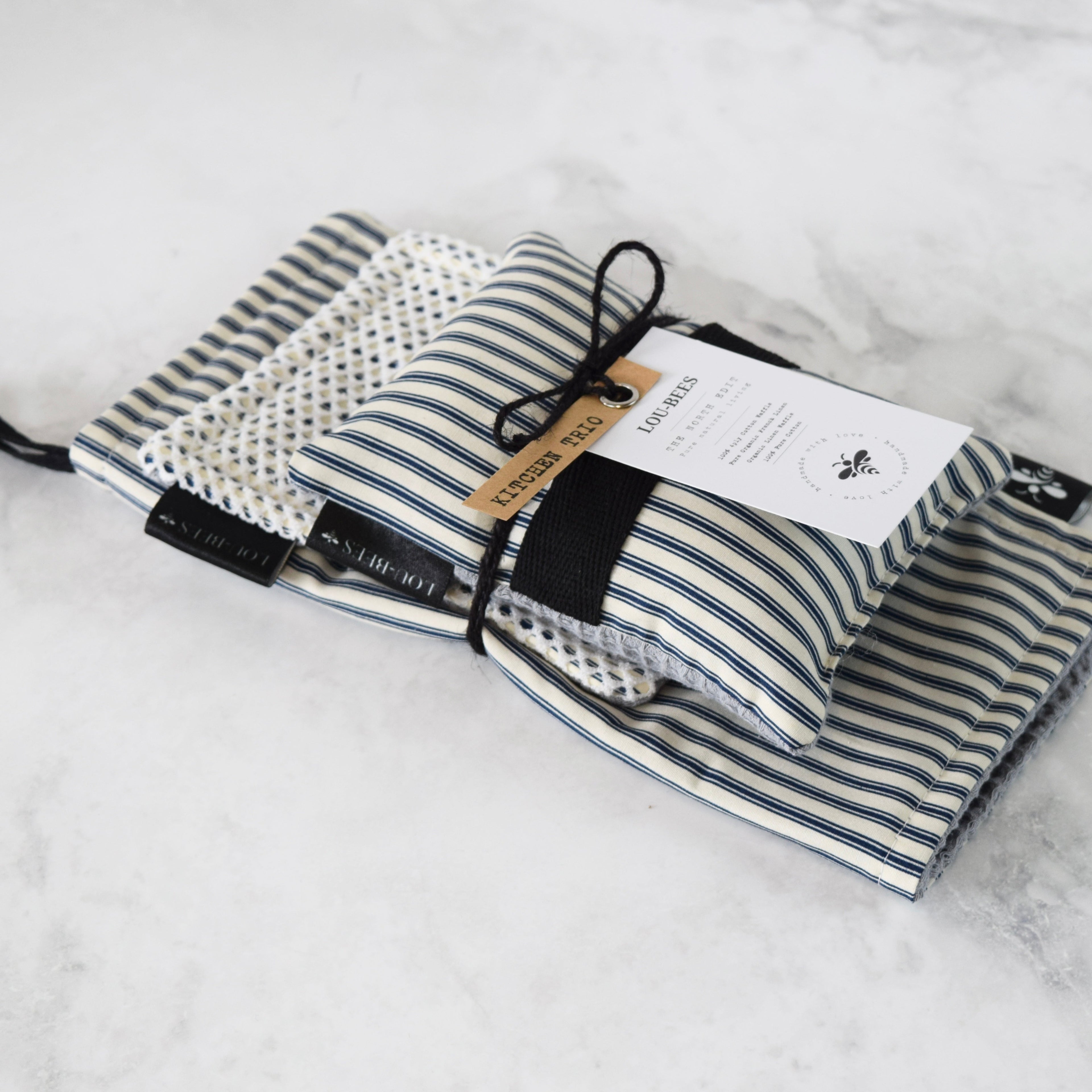 French Inspired Navy Stripe Kitchen Trio