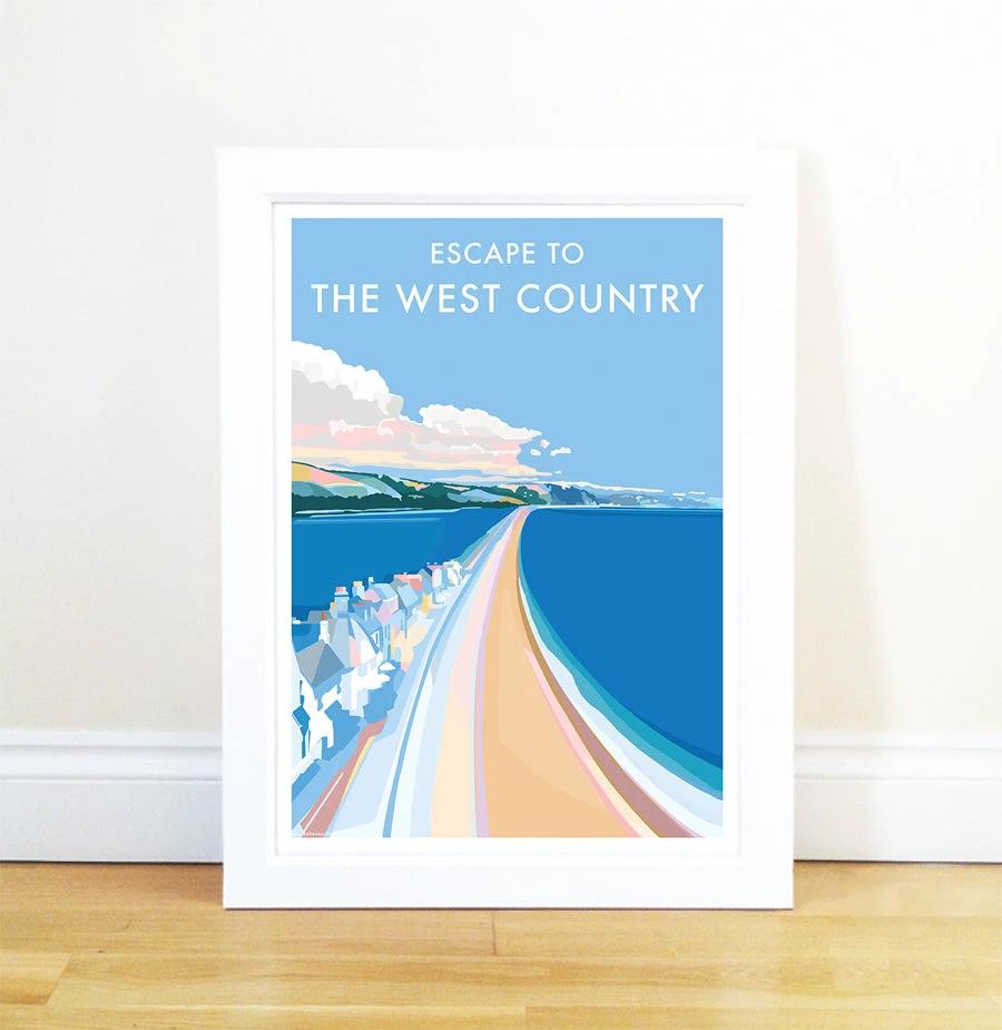Vintage Travel Poster – Escape to The West Country Print by BeckyBettesworth (escape-to-the-west-country)