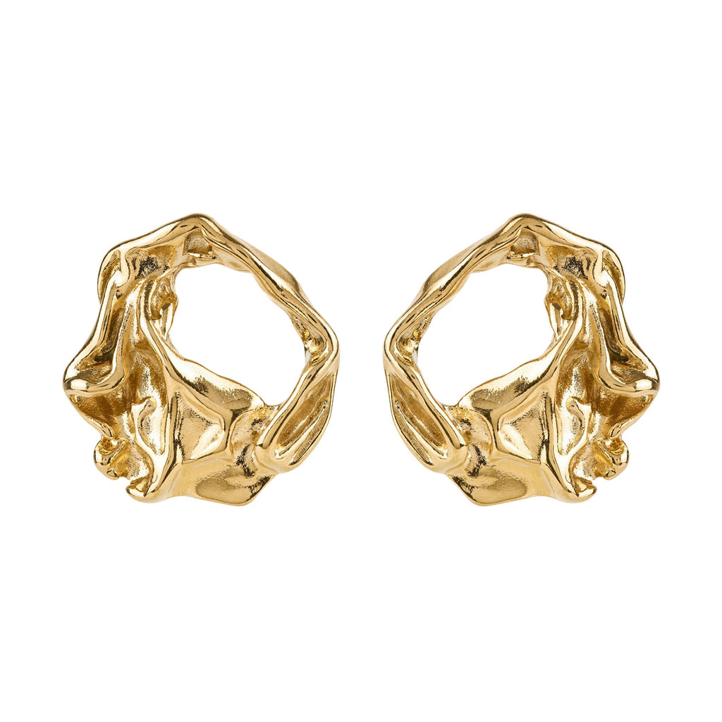 Molten Disc Gold Earrings