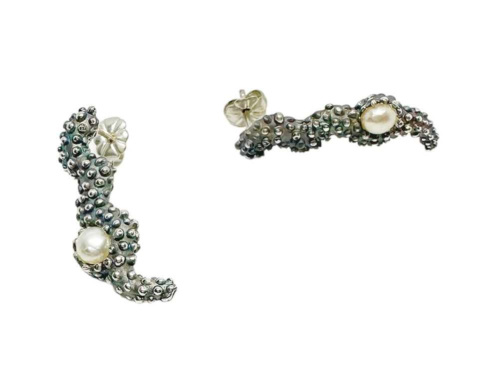 Sea Slug Pearl Stud Earrings – Handmade Sterling Silver 925