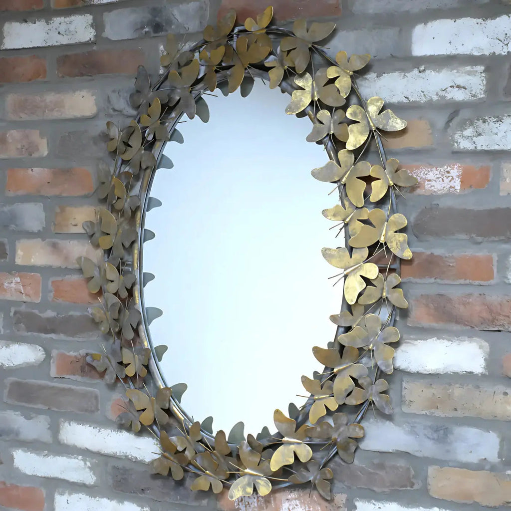 Eklora Gold Surround Butterfly Wall Mirror Oval Shape 90cm