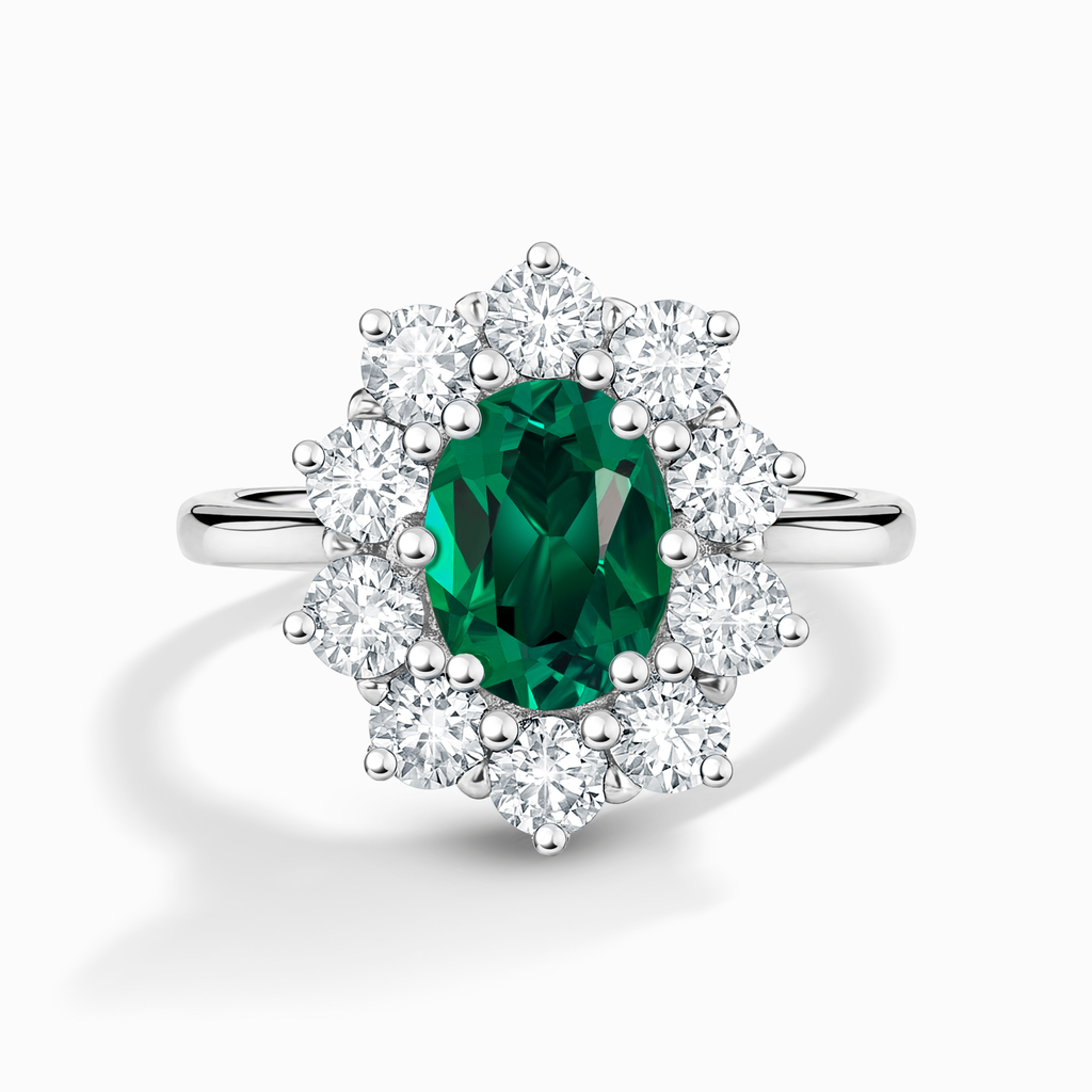 Emerald Halo Engagement Ring in Sterling Silver