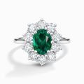 Emerald Halo Engagement Ring in Sterling Silver