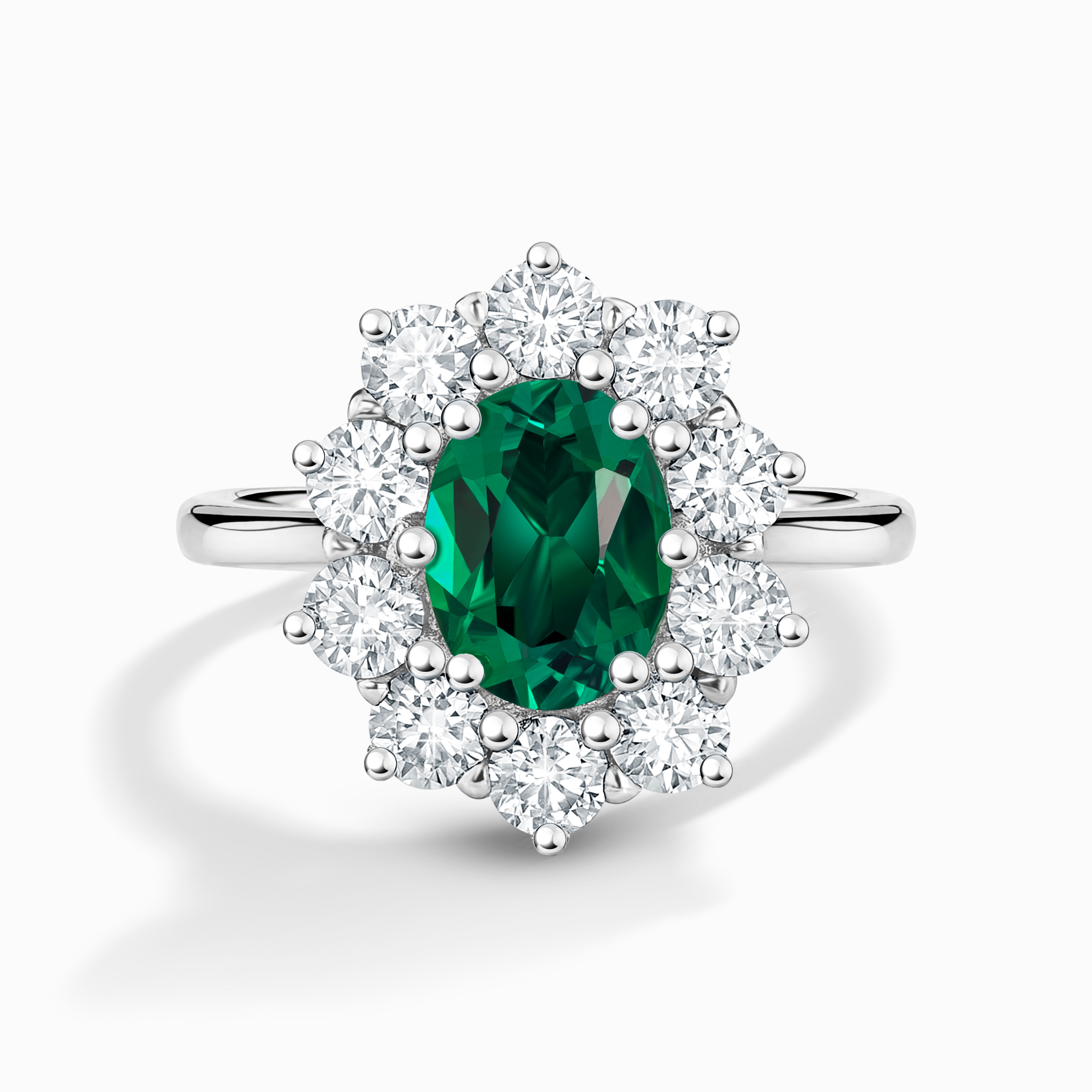 Emerald Halo Engagement Ring in Sterling Silver