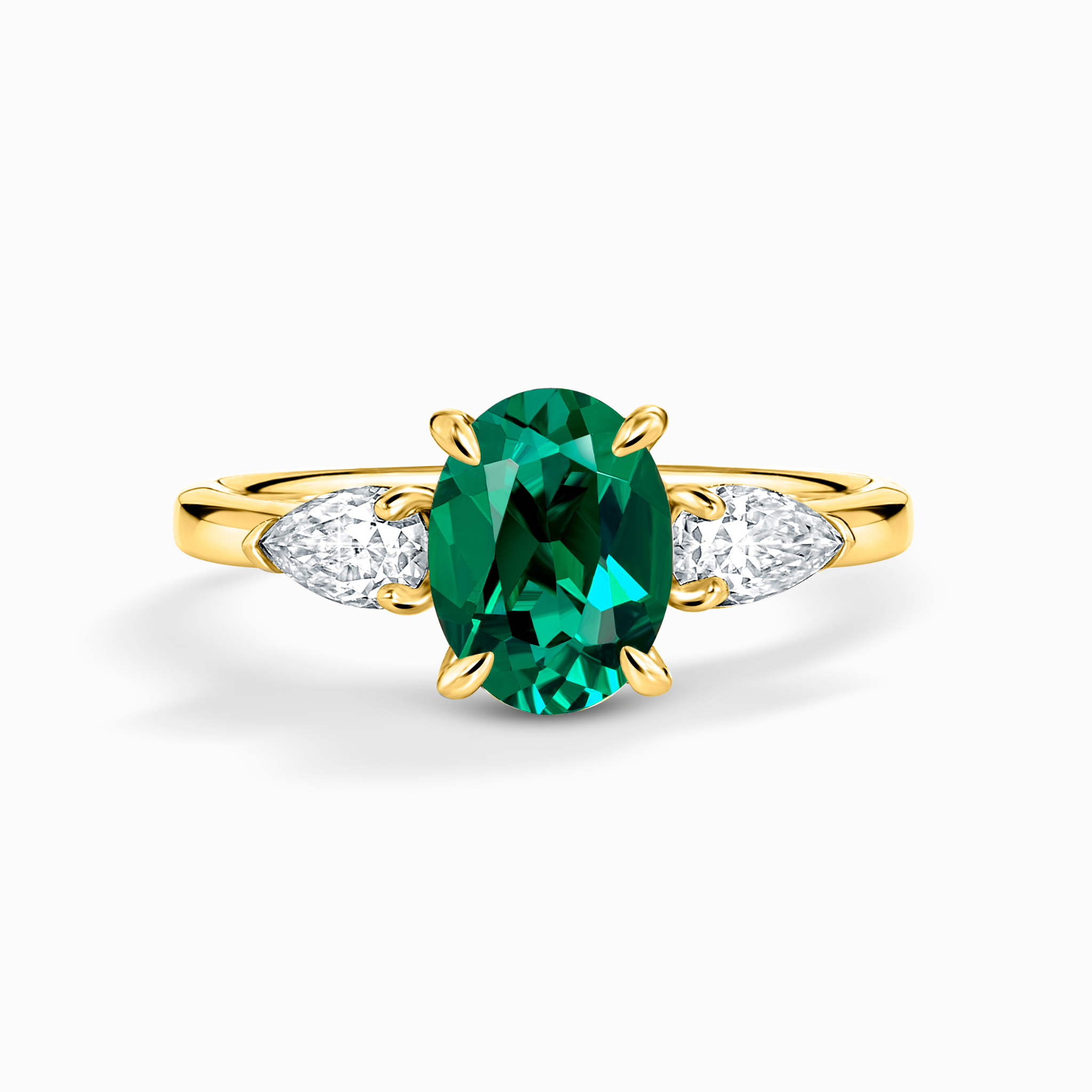 Emerald Oval Cut Three Stone Engagement Ring in 18k Gold Vermeil