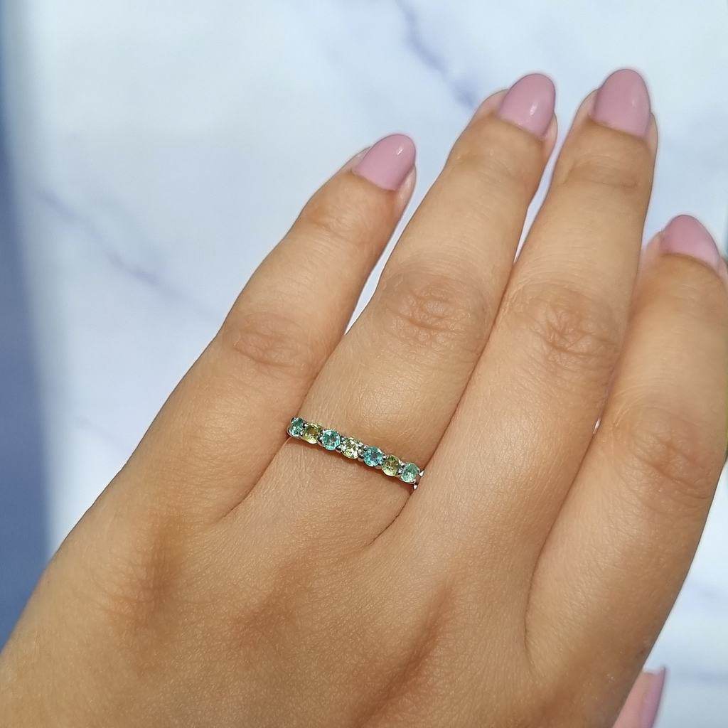 Emerald & Peridot Half Eternity Band in Sterling Silver