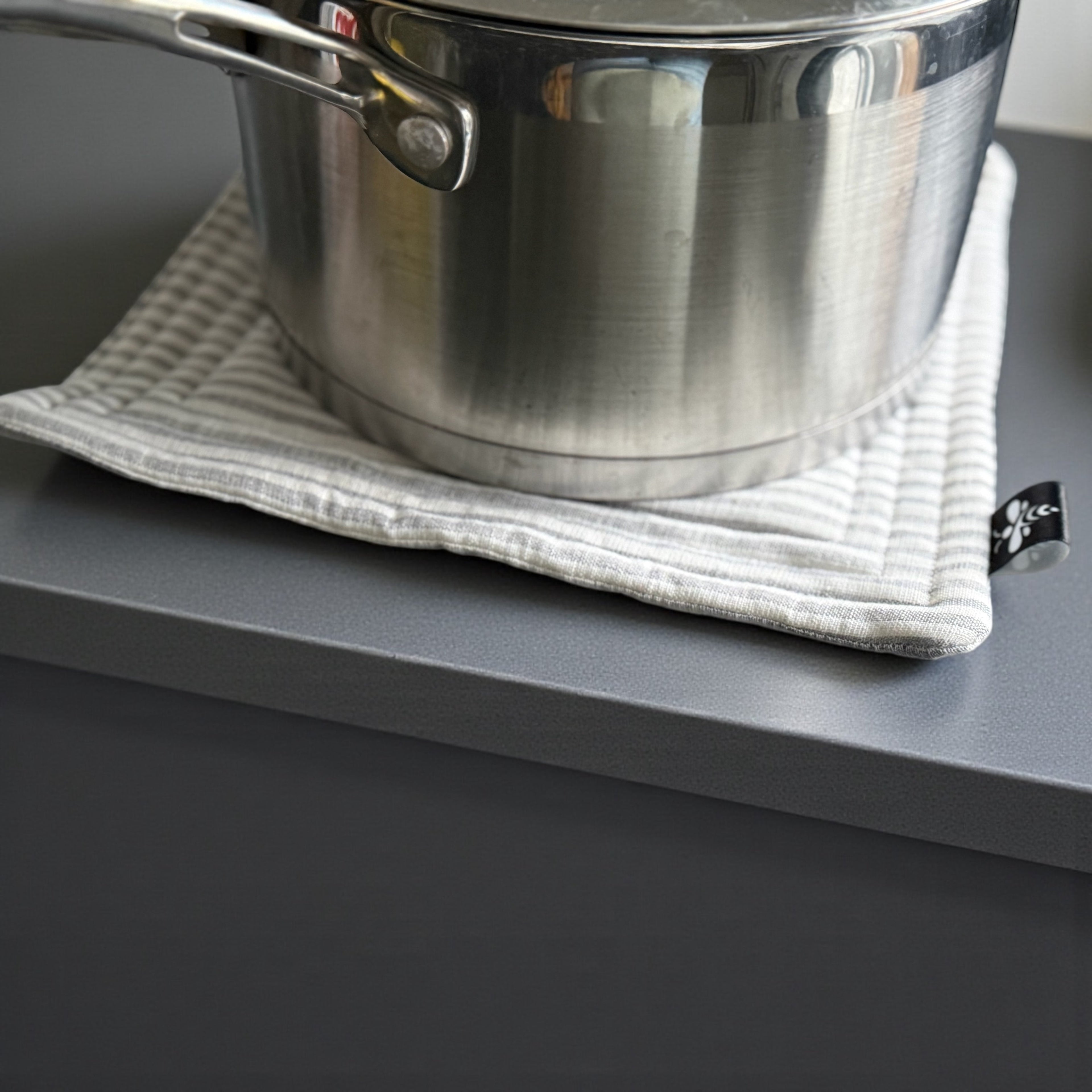 Linen Grey Striped Pot Holder