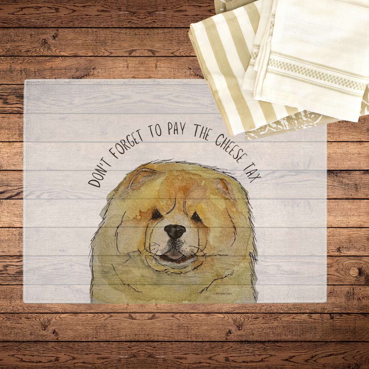 Slice with Style: Fawn Chow Chow "Cheese Tax" Glass Chopping Board