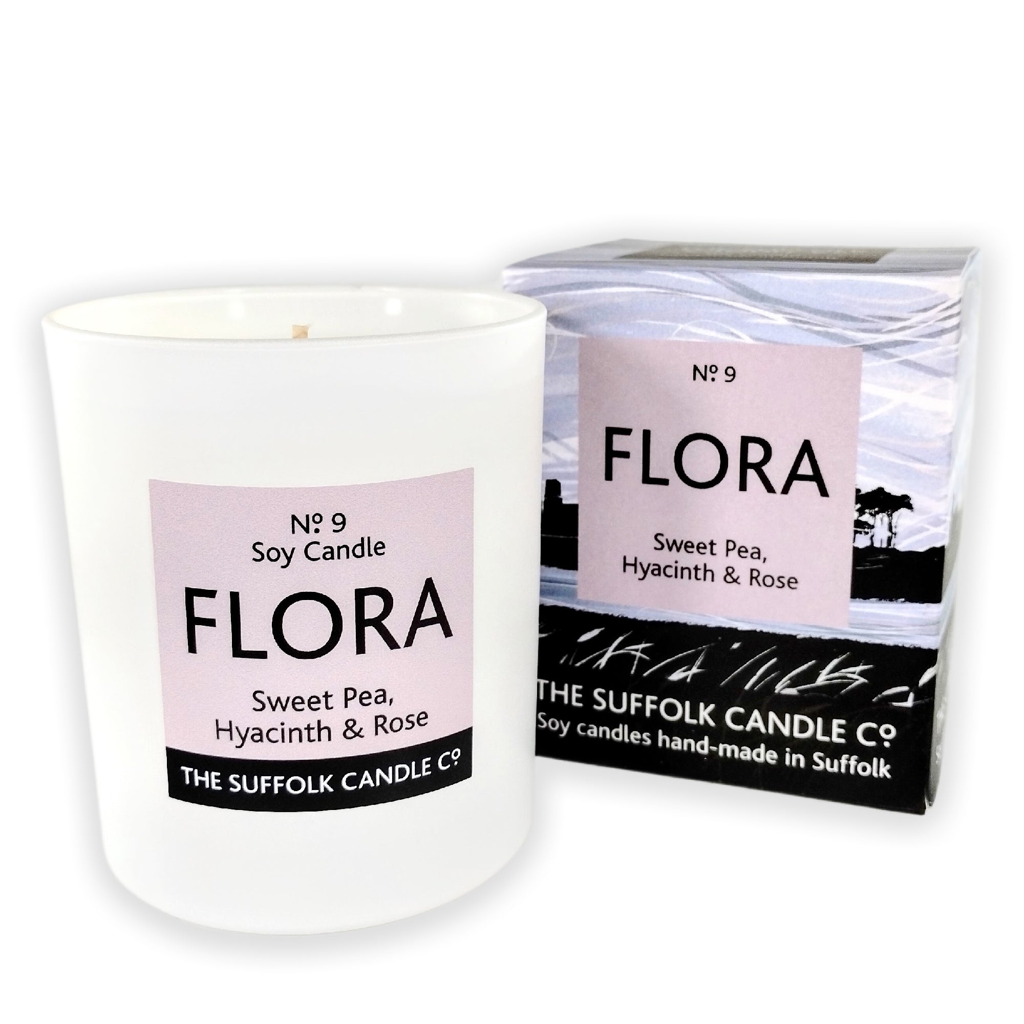 FLORA - Sweet Pea, Hyacinth and Rose - handmade soy candle - 200g - white glass