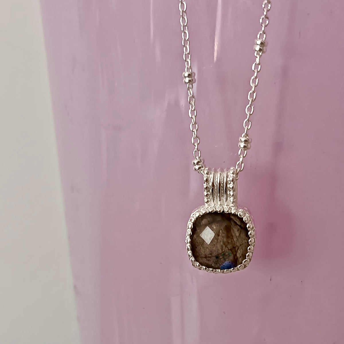 Tetra Square Gemstone Pendant: Silver Labradorite