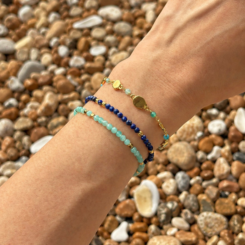 Milos Gemstone and Gold Bead Bracelet Lapis