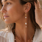 Eva Long Drop Pearl & Barbed Wire Earrings